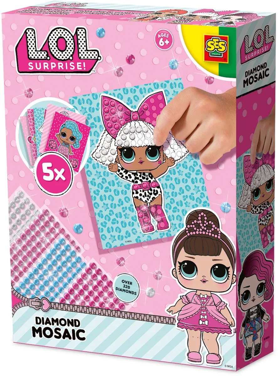L.O.L. - Diamond Painting Mozaïek - Knutselen Meisjes - 5 Kaarten en 4 Kleuren - Vanaf 6 jaar van SES Creative in Diamant mozaïek – productfoto