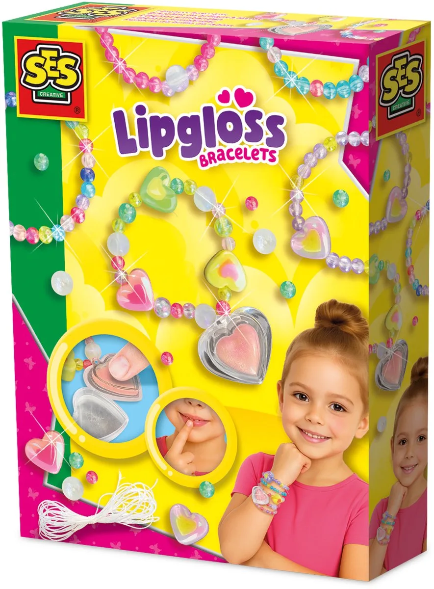 Lipgloss Armbanden met Hartvormige Hanger en Hartjeskralen - Voor Meisjes vanaf 6 Jaar - Armbandjes Maken - Schoencadeautjes Sinterklaas de SES Creative en Multicolore – photo du produit