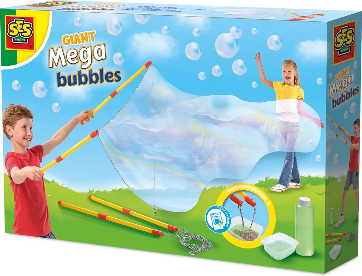 Mega Bubbles Reuzenbellenblaas met Tool en Opzetstukken - Vanaf 5 Jaar - Goed Uitwasbaar - Schoencadeautjes Sinterklaas van SES Creative in Giant mega bubbles – productfoto