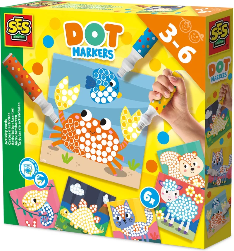 met Activiteitenkaarten - 3 XXL Stiften - Vanaf 3 Jaar - Tekenen - Schoencadeautjes Sinterklaas de SES Creative en Dot Markers – photo du produit