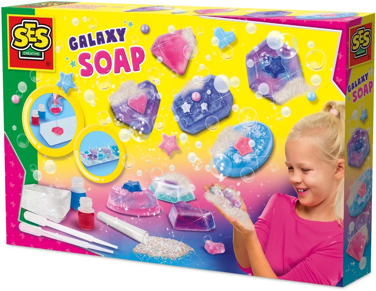 met Glitter en Zeepmal - Voor Meisjes vanaf 7 Jaar - Experimenteerset - Zeep Maken - Schoencadeautjes Sinterklaas von SES Creative in Galaxy zeepjes gieten – Produktfoto