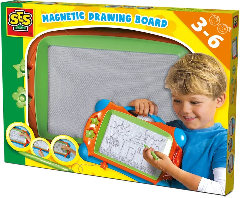 met Magnetische Pen en 2 Stempels - Vanaf 3 Jaar - Knoeivrij - Schoencadeautjes Sinterklaas de SES Creative en Magnetisch tekenbord – photo du produit