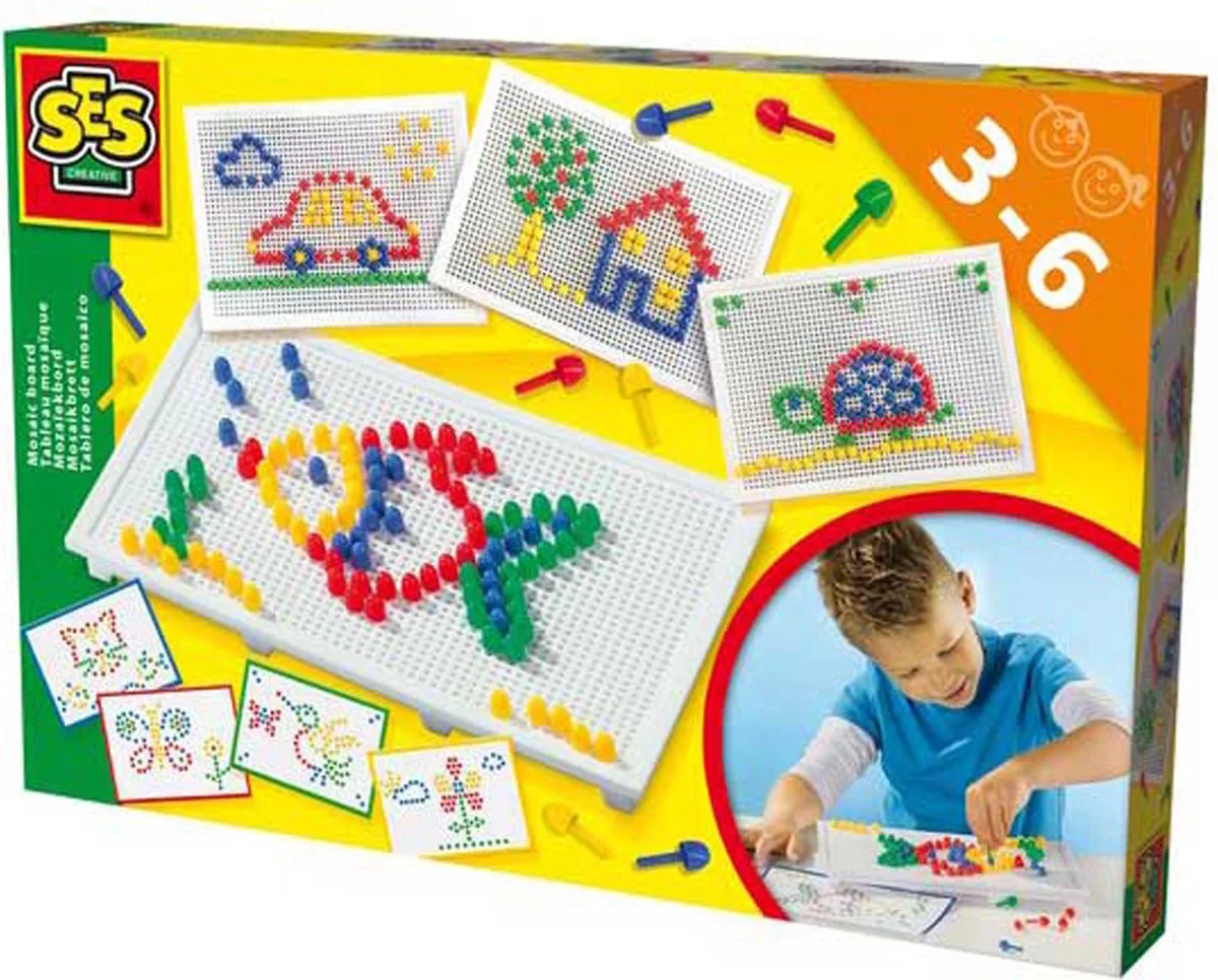 met Pinnen en Voorbeeldkaarten - Vanaf 3 Jaar - Mozaïek Kinderen - Schoencadeautjes Sinterklaas från SES Creative i Mozaïekbord – produktbild