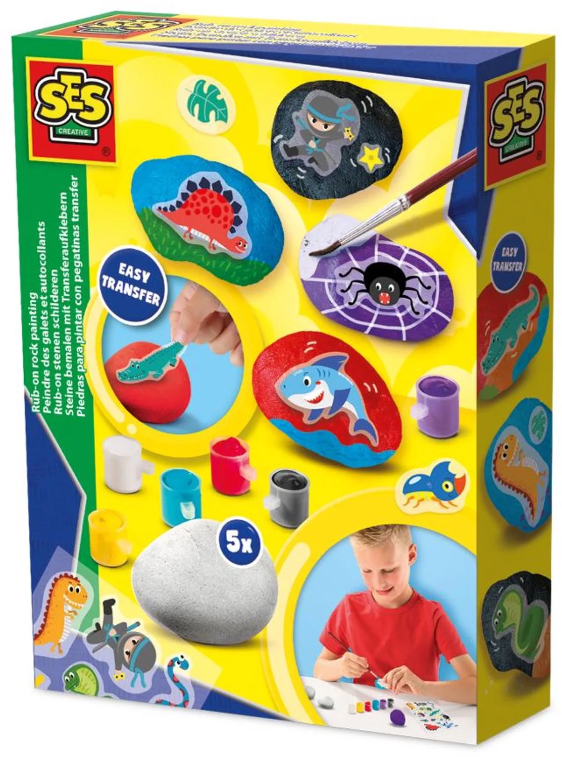met Transfers - 5 Stuks - Voor Jongens vanaf 5 Jaar - Happy Stones - Schoencadeautjes Sinterklaas von SES Creative in Rub-on stenen schilderen – Produktfoto