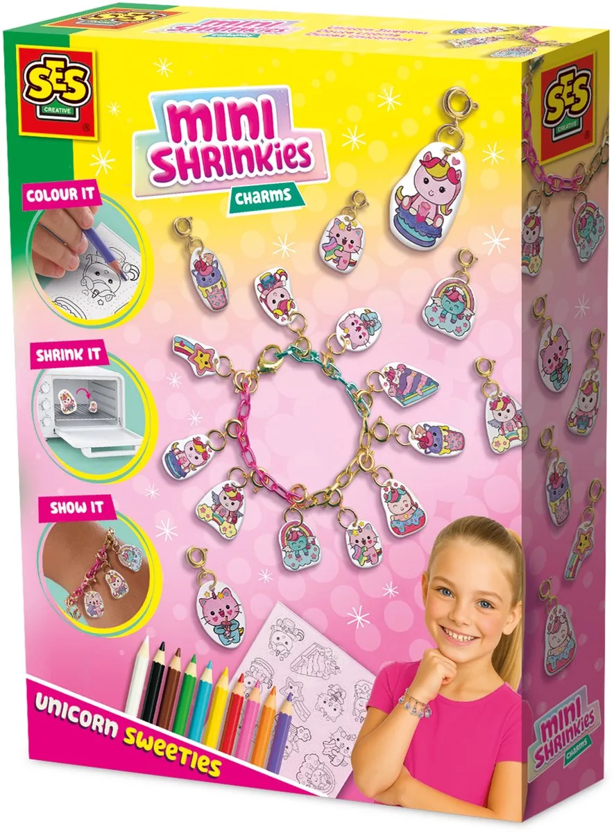 Mini Shrinkies Charms - Voor Meisjes vanaf 5 Jaar - Krimpfolie - Armbandjes Maken - Schoencadeautjes Sinterklaas von SES Creative in Unicorn Sweeties – Produktfoto