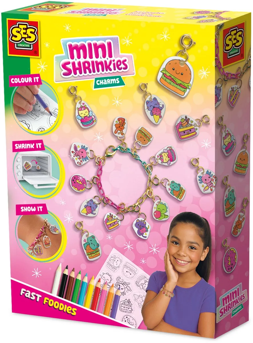 Mini Shrinkies Charms - Voor Meisjes vanaf 5 Jaar - Krimpfolie - Armbandjes Maken - Schoencadeautjes Sinterklaas von SES Creative in Fast Foodies – Produktfoto