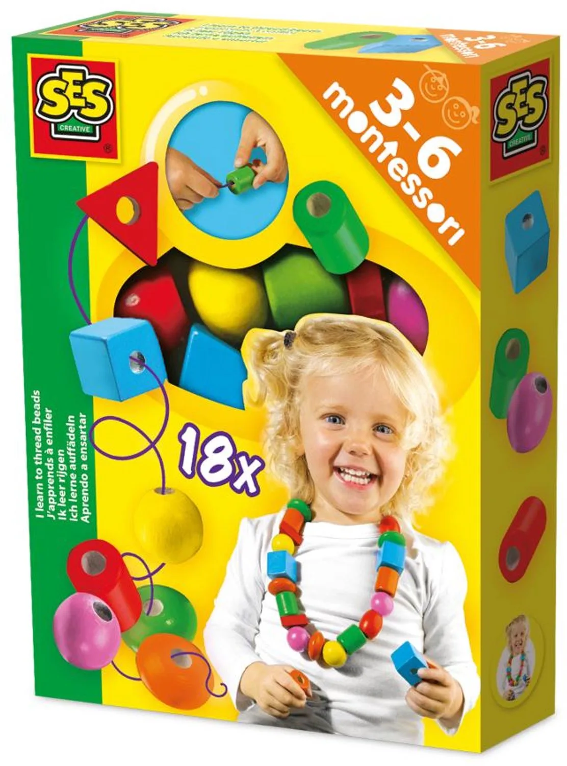 Montessori Ik Leer Rijgen - 18 Houten Kralen - Vanaf 3 Jaar - Rijgen Kinderen - Schoencadeautjes Sinterklaas by SES Creative in Rijgen – product photo
