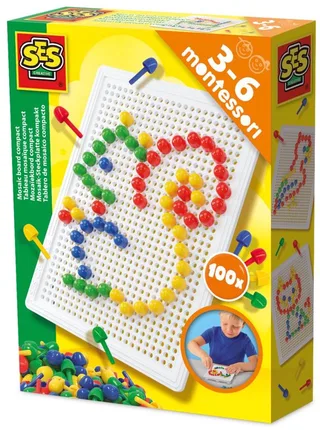 Montessori met 100 Pinnen - Vanaf 3 Jaar - Mozaïek Kinderen - Schoencadeautjes Sinterklaas de SES Creative en Mozaïekbord compact – photo du produit 1 sur 5