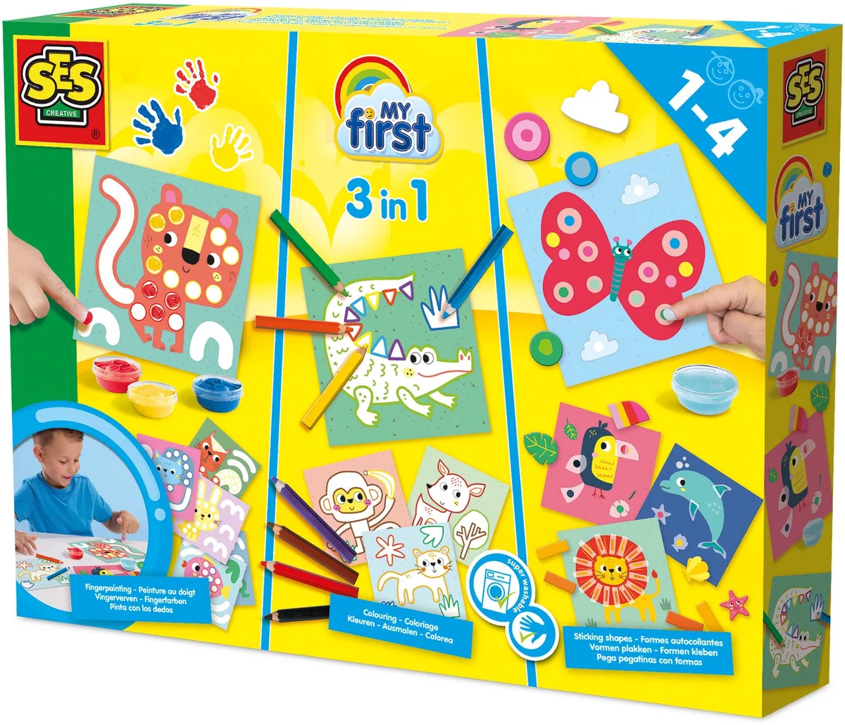 My First 3-in-1 - Vingerverven, Kleuren en Vormen Plakken - Vanaf 1 Jaar - Babyproof - Motorische Ontwikkeling - Schoencadeautjes Sinterklaas de SES Creative en 3-in-1, My First – photo du produit