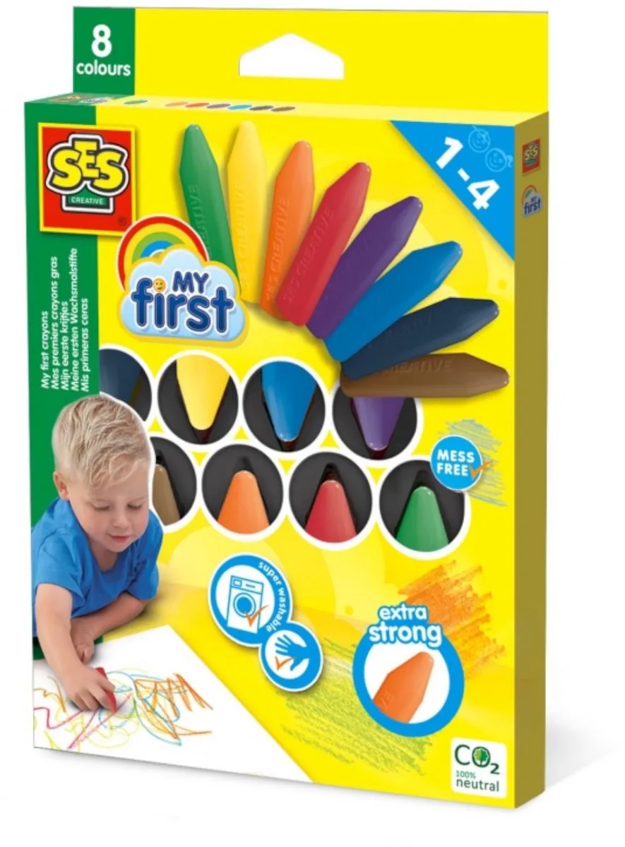 My First - 8 Kleuren Stevig voor Peuters - Vanaf 1 Jaar - Baby Speelgoed - Goed Uitwasbaar - Schoencadeautjes Sinterklaas van SES Creative in Krijtjes – productfoto
