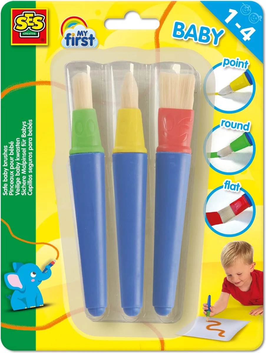 My First Baby Kwasten met Ergonomische Handgrepen - 3 Stuks - Vanaf 1 Jaar - Baby Speelgoed - Extra Stevig - Schoencadeautjes Sinterklaas by SES Creative – product photo