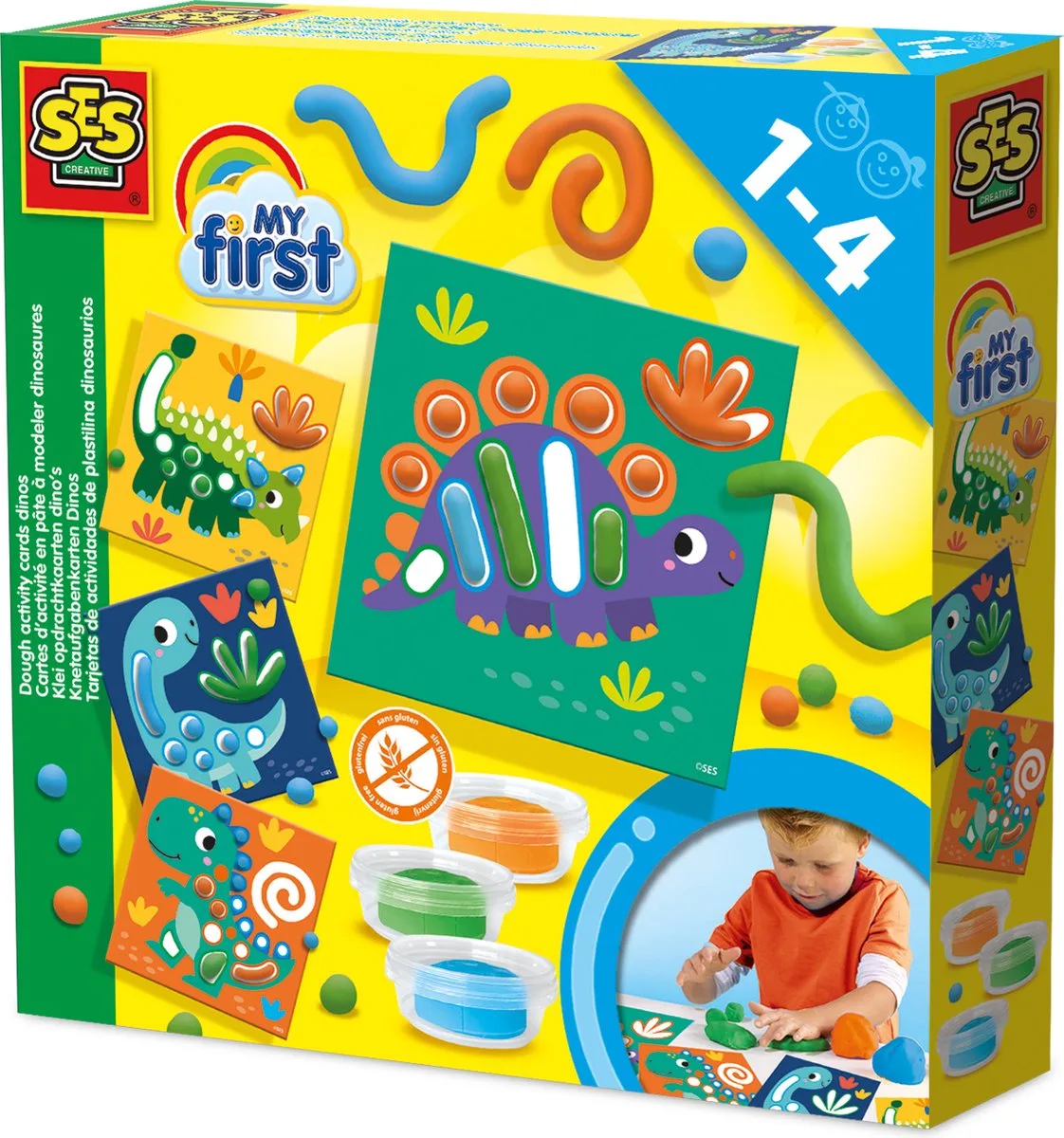 My First Klei Set - Dino's met Opdrachtkaarten - Vanaf 1 Jaar - Boetseerklei - Glutenvrij - Schoencadeautjes Sinterklaas van SES Creative in Klei met opdrachtkaarten – productfoto