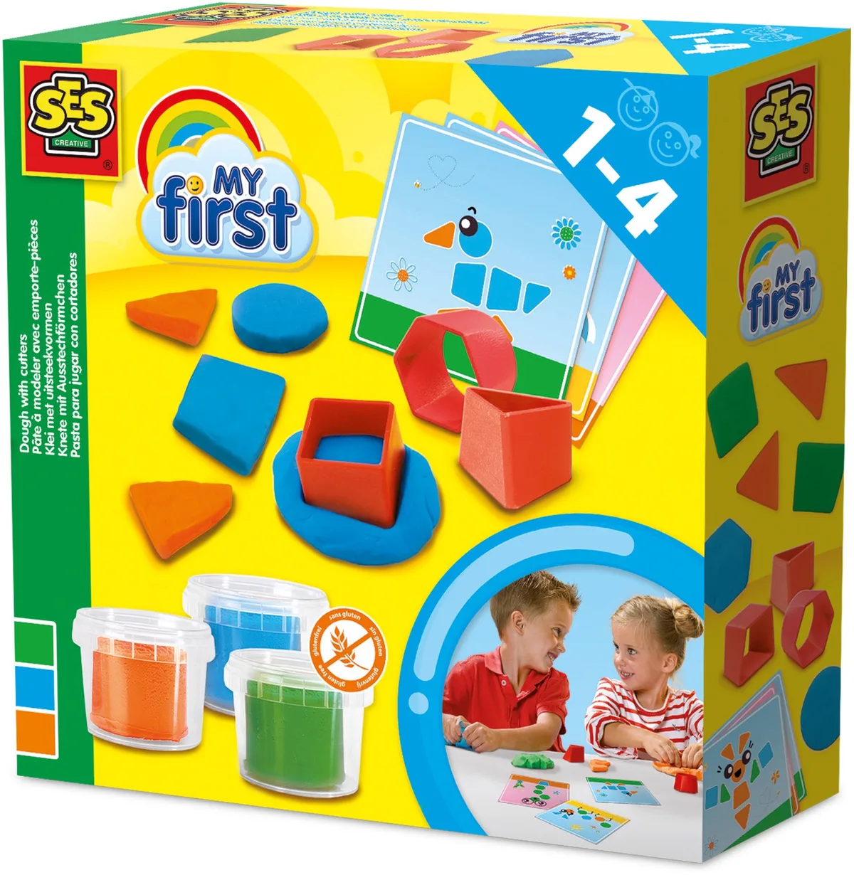 My First Klei Set - Opdrachtkaarten met Vormen - Vanaf 1 Jaar - 3 x 90 g - Boetseerklei - Glutenvrij - Schoencadeautjes Sinterklaas van SES Creative in Klei met uitsteekvormen – productfoto