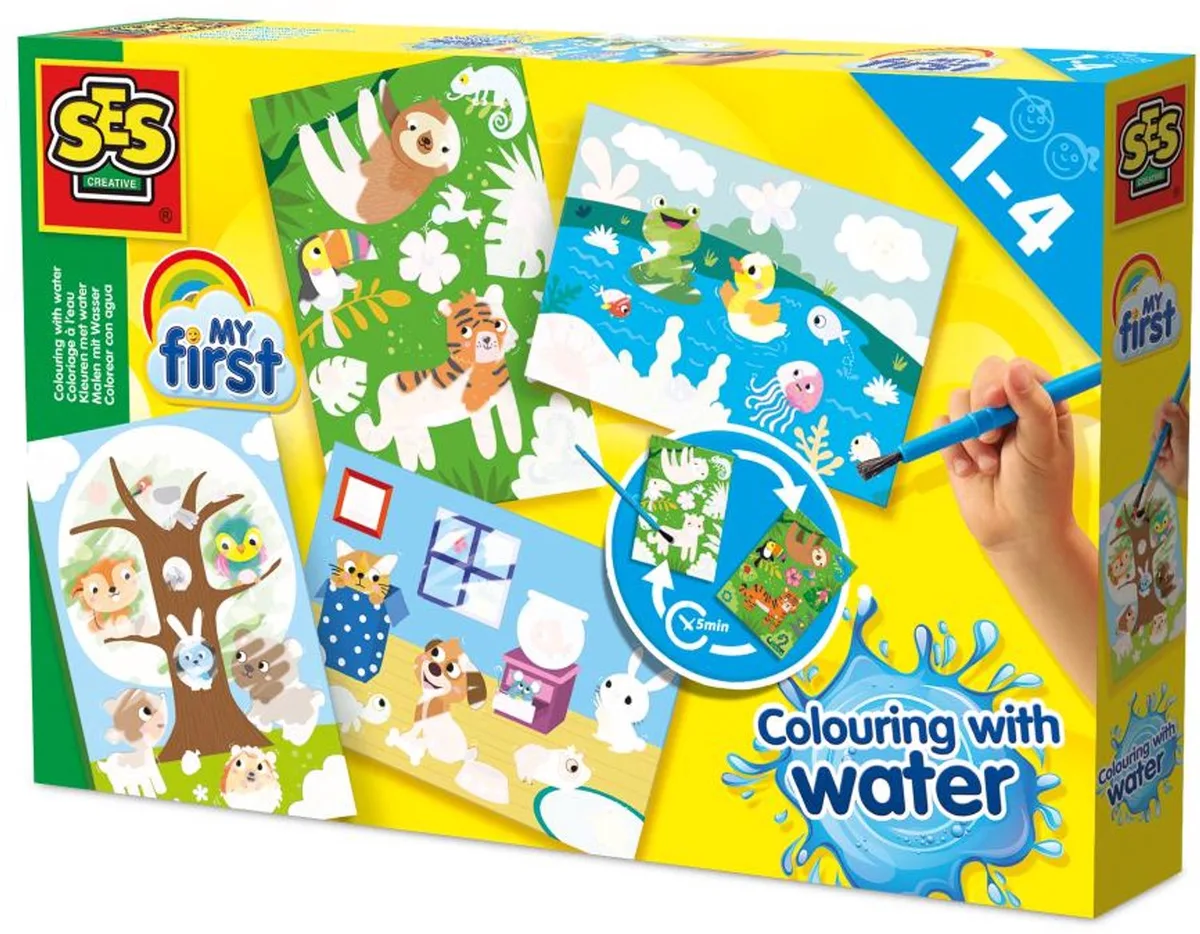 My First Kleuren met Water - Vanaf 1 Jaar - 4 Kaarten - Baby Speelgoed - Knoeivrij - Schoencadeautjes Sinterklaas by SES Creative in Verborgen dieren – product photo