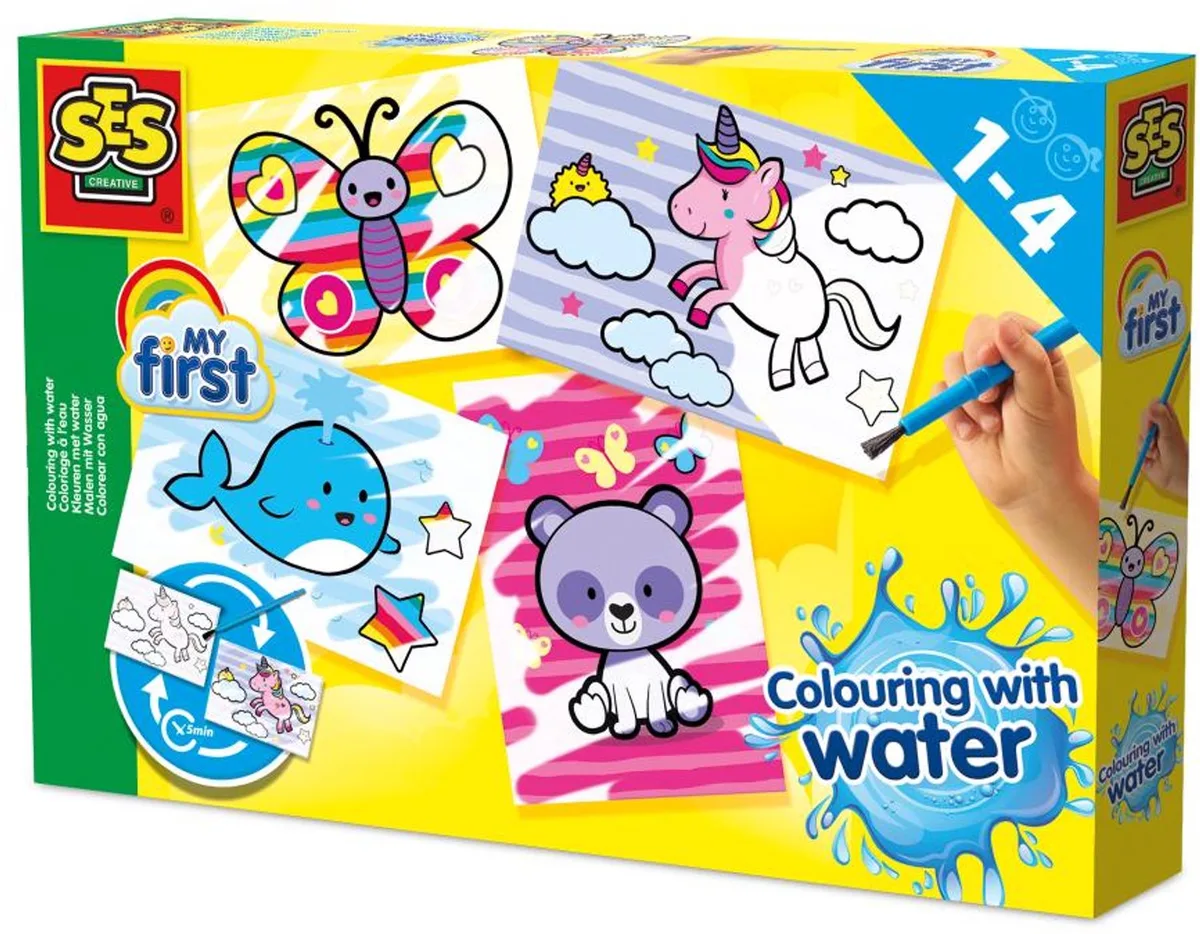 My First Kleuren met Water - Vanaf 1 Jaar - 4 Kaarten - Baby Speelgoed - Knoeivrij - Schoencadeautjes Sinterklaas de SES Creative en Fantasie dieren – photo du produit