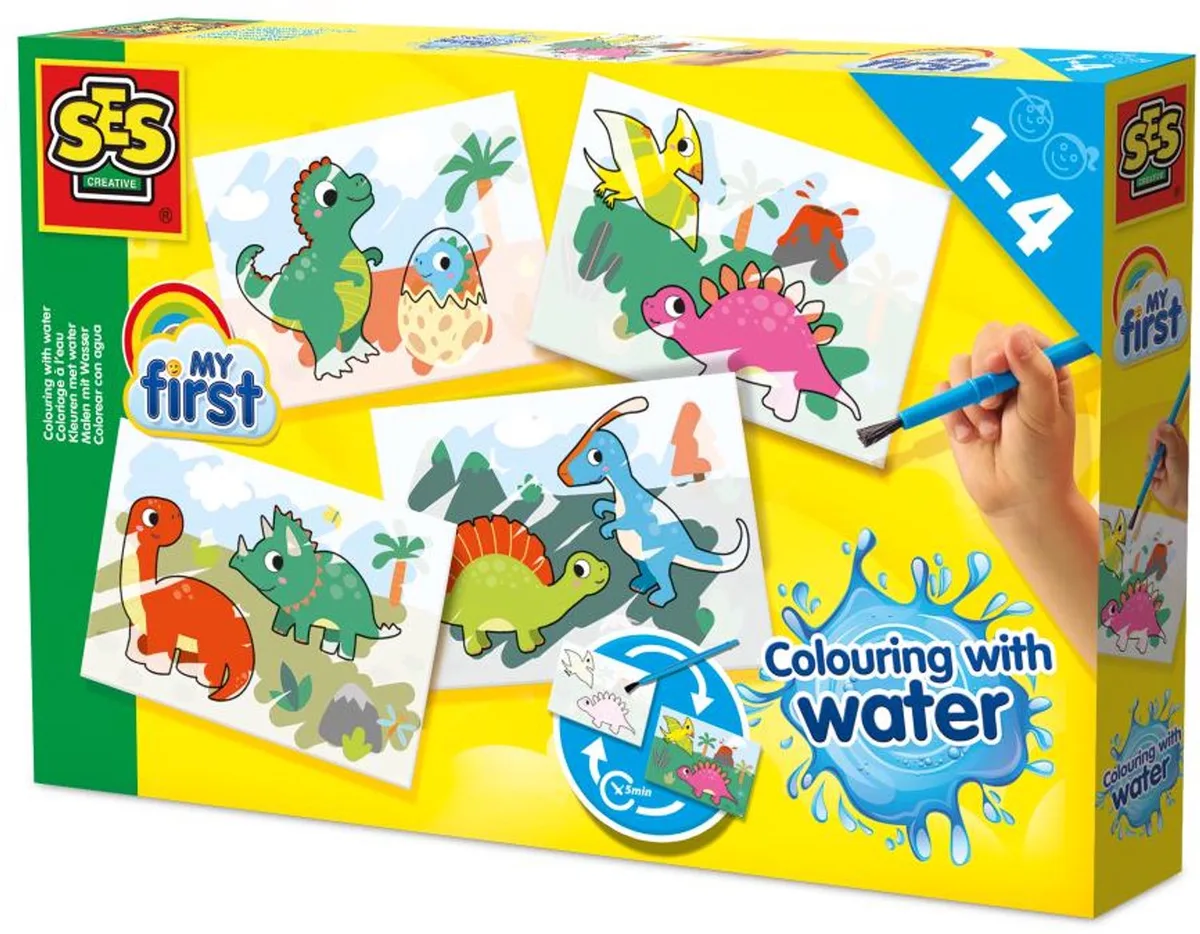 My First Kleuren met Water - Vanaf 1 Jaar - 4 Kaarten met Kwast - Baby Speelgoed - Knoeivrij - Schoencadeautjes Sinterklaas van SES Creative in Dino's – productfoto