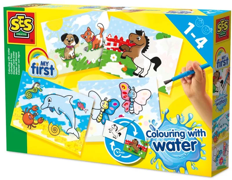 My First - Kleuren met Water - Verven - Zonder Geknoei - inclusief 4 kleurplaten en kwast - steeds opnieuw te gebruiken – 1 tot 4 jaar by SES Creative in Verschillende dieren – product photo