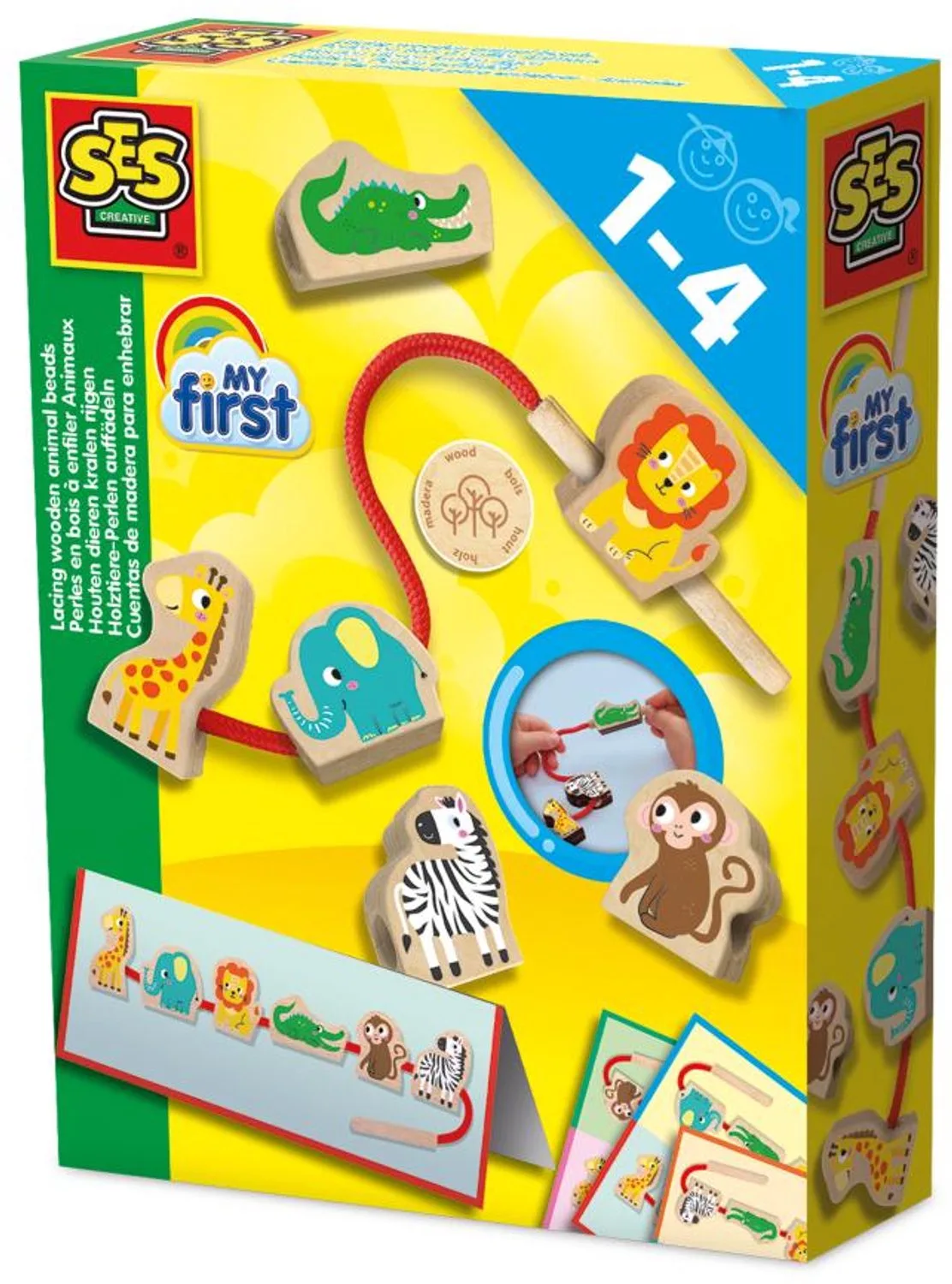 My First Kralen Rijgen - Houten Dieren met Rijgkoord - Vanaf 1 Jaar - Baby Speelgoed - Motorische Ontwikkeling - Schoencadeautjes Sinterklaas de SES Creative en My First – Rijgen – photo du produit