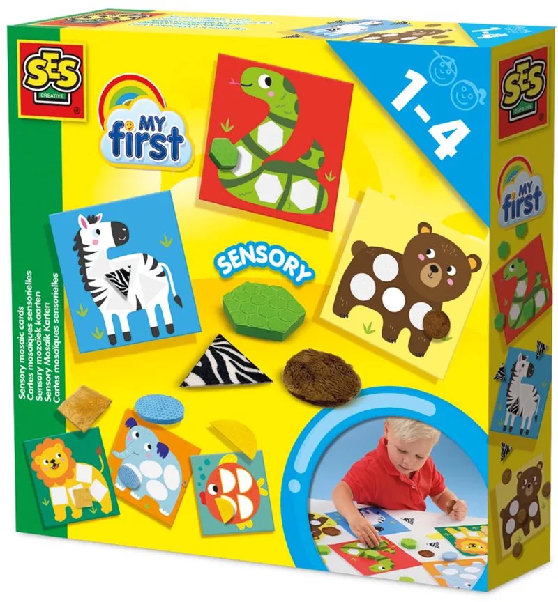 My First - Sensorisch Speelgoed - mozaïek kaarten - 24 mozaïekvormen in verschillende structuren - met 6 kaarten - Sensory - 1 tot 4 jaar de SES Creative en Sensory mozaïek kaarten – photo du produit