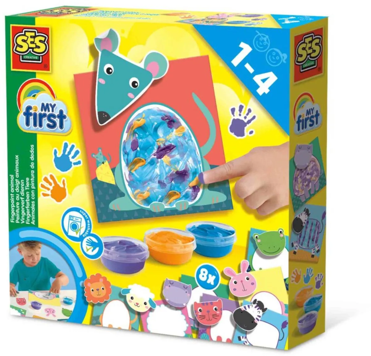 My First Vingerverf Set - Dieren met Kleurplaten - Vanaf 1 Jaar - Babyproof - Glutenvrij - Schoencadeautjes Sinterklaas by SES Creative in Vingerverf Dieren – product photo