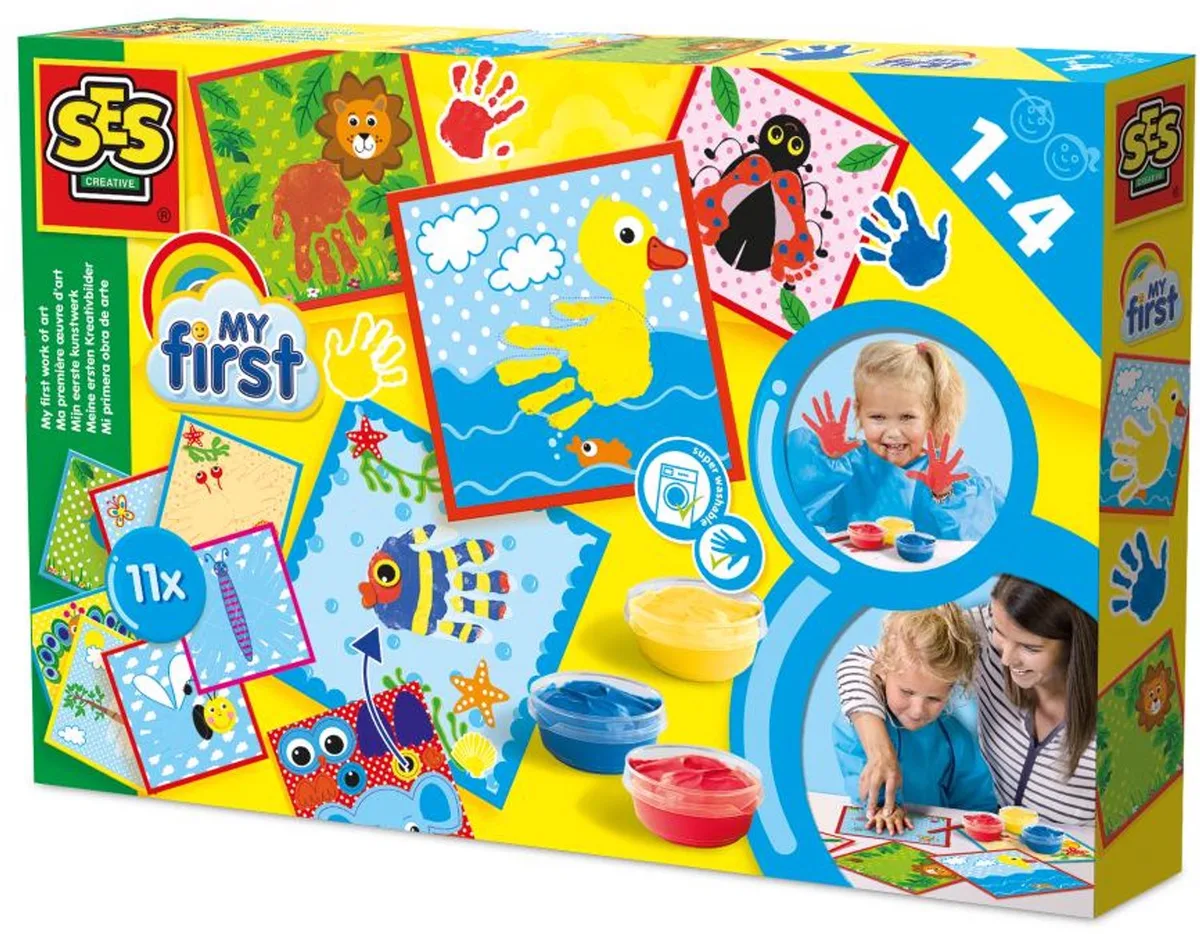 My First Vingerverf Set - Kunstwerk - Vanaf 1 Jaar - 11 Kaarten - Babyproof - Glutenvrij - Schoencadeautjes Sinterklaas by SES Creative in Eerste kunstwerk – product photo