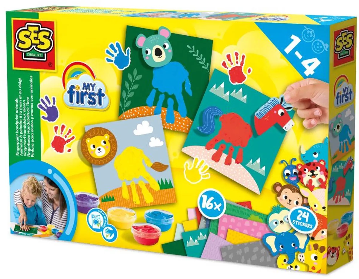 My First Vingerverf Set - Vanaf 1 Jaar - 16 Kaarten - Babyproof - Glutenvrij - Schoencadeautjes Sinterklaas de SES Creative en Handafdruk dieren – photo du produit