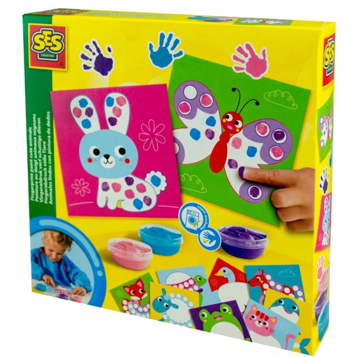 My First – Vlinder Stippen met Vingerverf - 10 kleurplaten met dieren en 3 kleuren vingerverf - goed uitwasbaar - 1 tot 4 jaar de SES Creative en Bleu – photo du produit