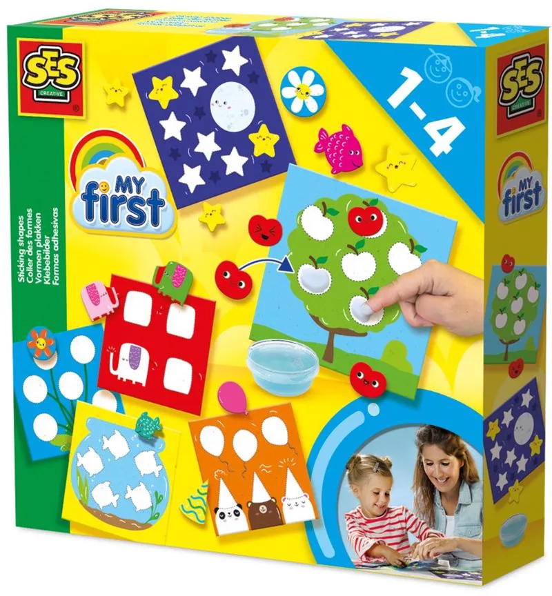 My First - Vormen Plakken - Vormen Leren - 6 bedrukte kaarten inclusief plakvormpjes en vingerlijm – educatief speelgoed vanaf 1 tot 4 jaar by SES Creative in My First – Vormen plakken – product photo
