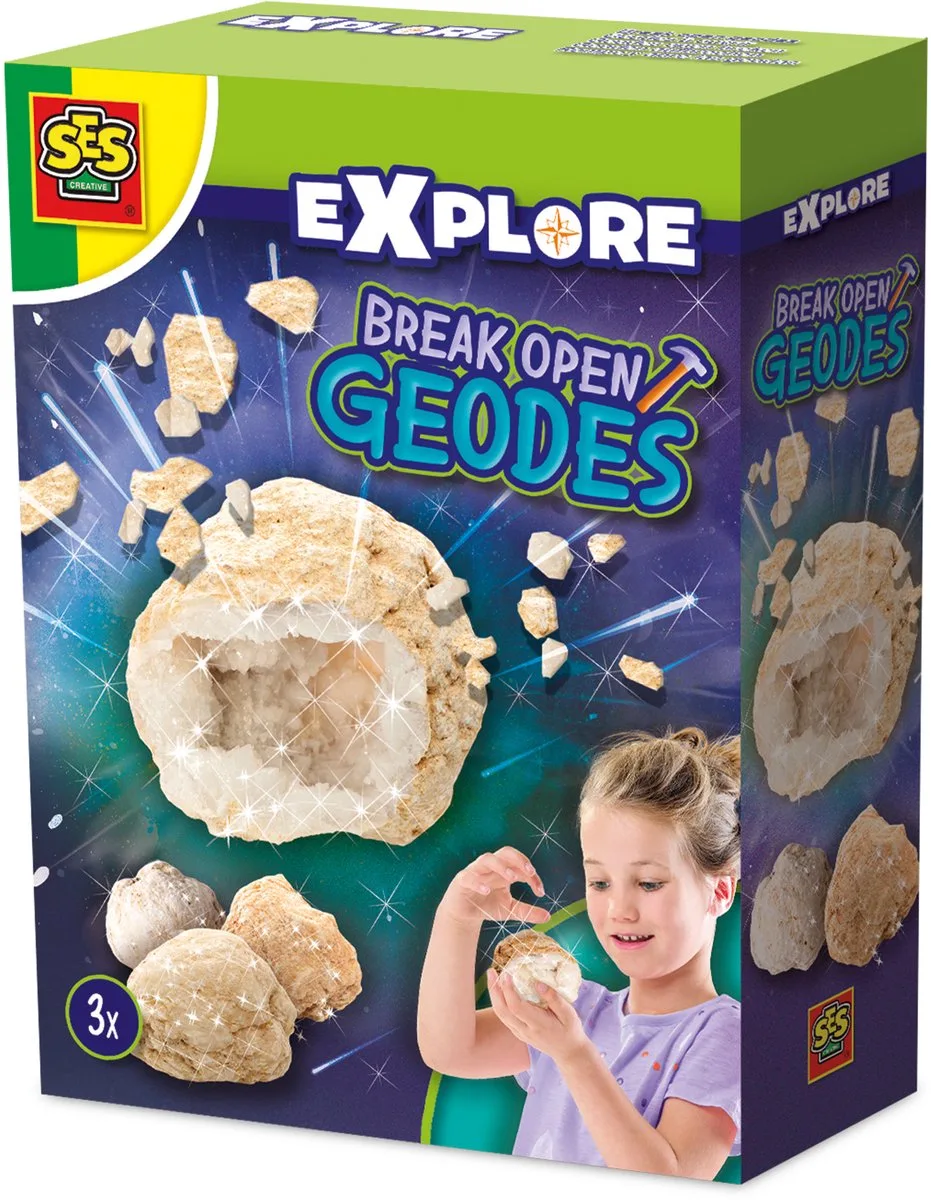 Open Breken - 3 Echte Stenen met Zakje - Vanaf 8 Jaar - Schoencadeautjes Sinterklaas by SES Creative in Geodes – product photo