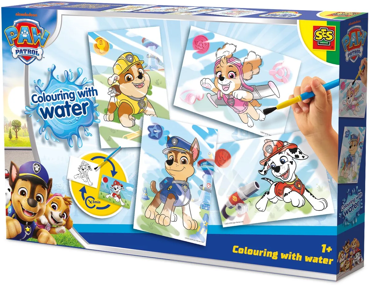 Paw Patrol Kleuren met Water met Kwast - 4 Kaarten - Vanaf 1 Jaar - Baby Speelgoed - Knoeivrij - Schoencadeautjes Sinterklaas von SES Creative in Blau – Produktfoto