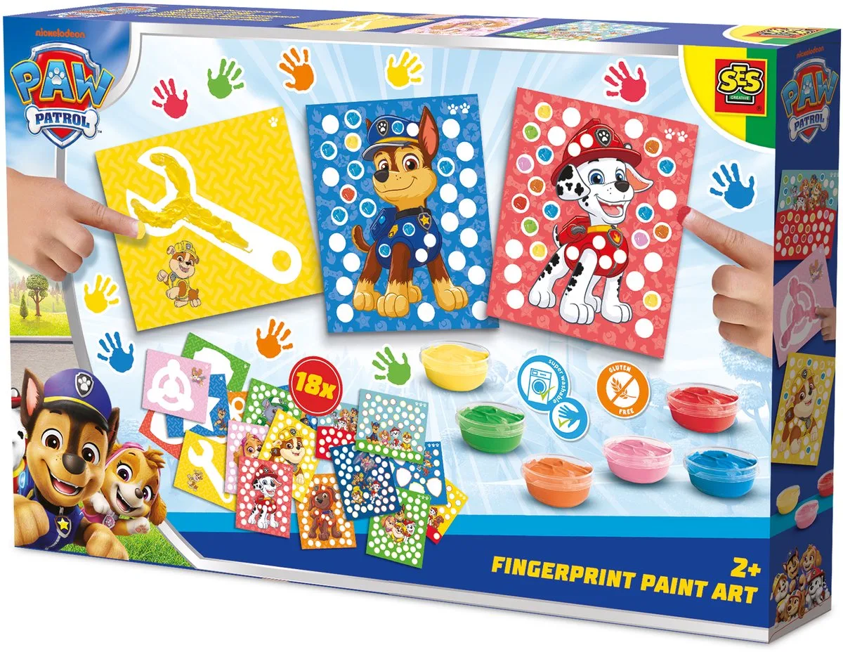 Paw Patrol Vingerverf Set - Vingerafdruk - Vanaf 2 Jaar - 18 Kaarten - Babyproof - Glutenvrij - Schoencadeautjes Sinterklaas fra SES Creative i Gul – produktbillede