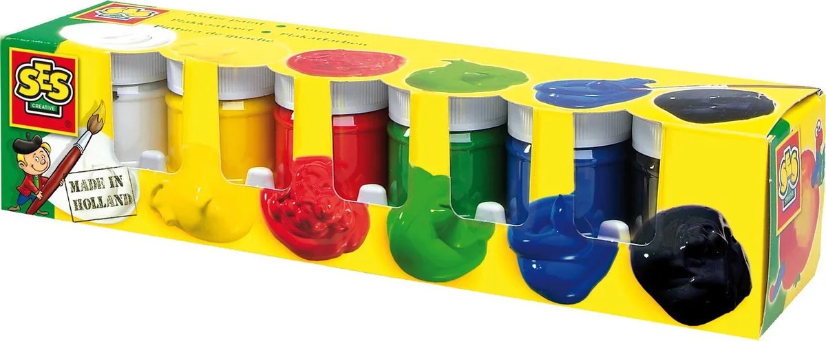 Plakkaatverf 6x50ml fra SES Creative i Basiskleuren – produktbillede