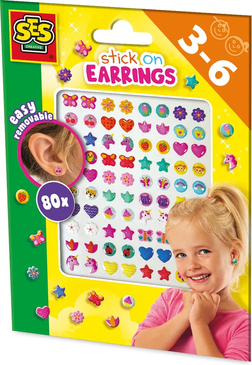 Plakoorbellen met Hartjes, Sterren en Bloemen - 80 Stuks - Vanaf 3 Jaar - Stickeren - Schoencadeautjes Sinterklaas van SES Creative in Stickeroorbellen – productfoto