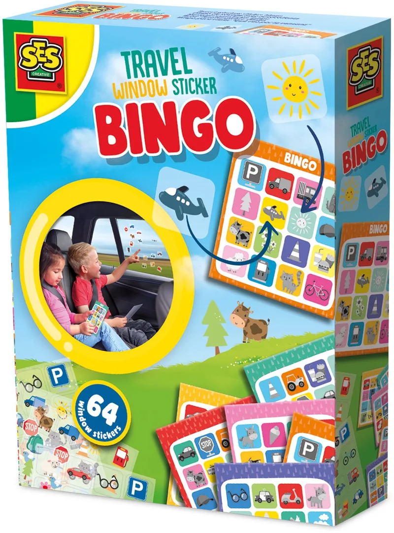 Reisspel - herbruikbaar - verschillende bingo kaarten - fijne afleiding tijdens een reis - reisspelletje voor kinderen by SES Creative in Raamsticker bingo – product photo