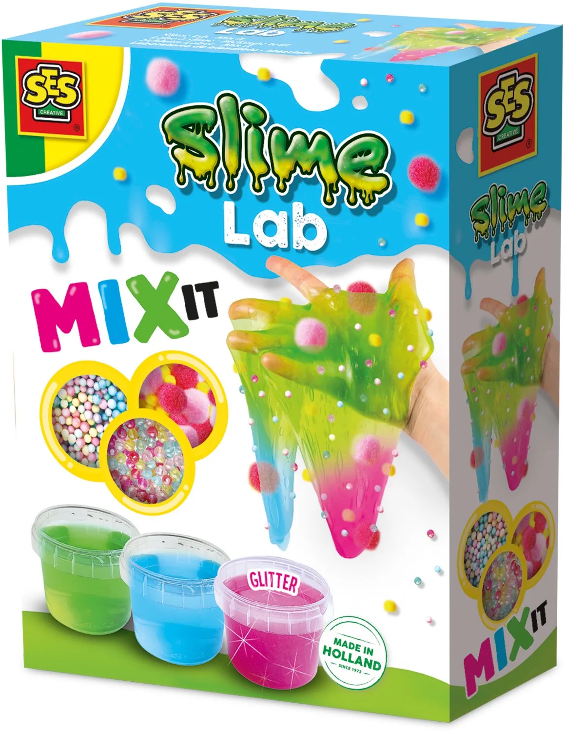 Slime Lab Slijm met Kralen en Pompons - 3 x 120 g - Vanaf 3 Jaar - Schoencadeautjes Sinterklaas von SES Creative in Mix it – Produktfoto
