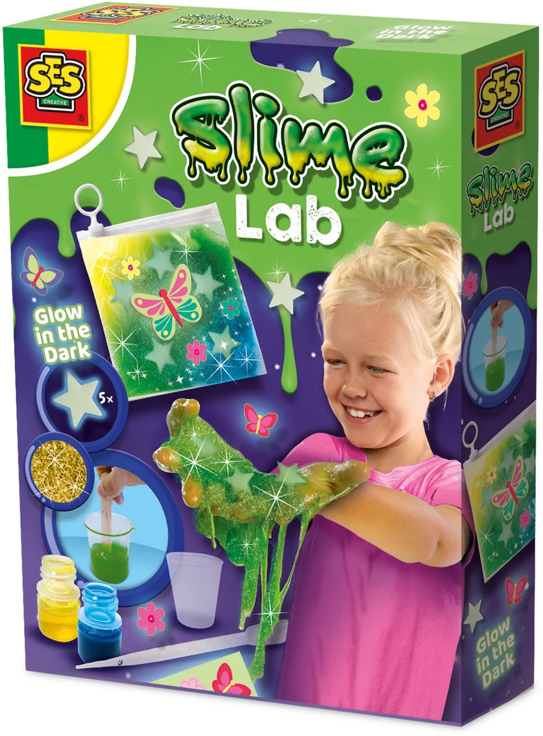 Slime Lab Slijm - Zelf Maken met Sterren - Vanaf 8 Jaar - Schoencadeautjes Sinterklaas från SES Creative i Glow in the dark – produktbild
