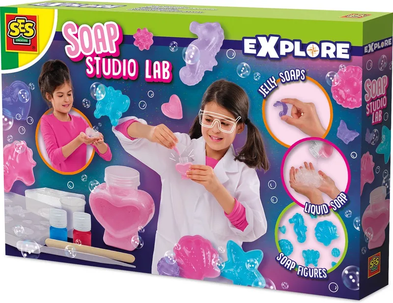 Soap Studio Lab - Zelf zeep maken set voor kinderen - Maak vloeibare, harde en gelzeep - Experimenteerdozen - Knutselen Meisjes från SES Creative i Blå – produktbild