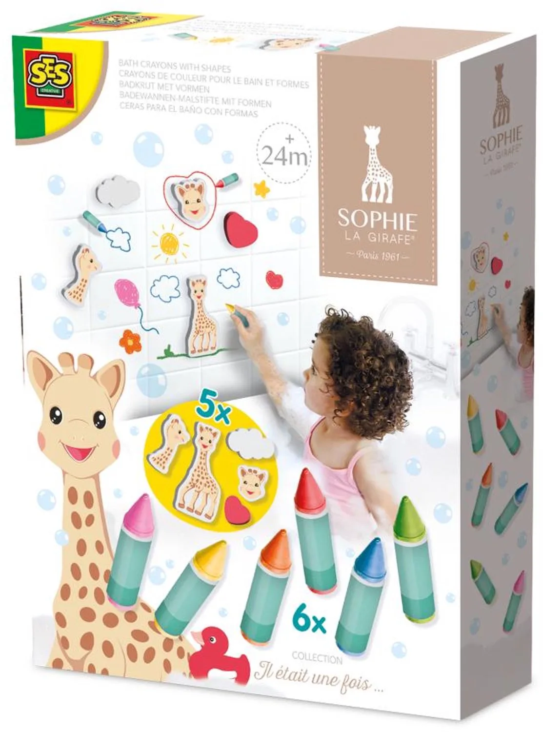Sophie la Girafe - 6 Stuks - Vanaf 2 Jaar - Badspeelgoed - Foam Figuurtjes - Herbruikbaar - Schoencadeautjes Sinterklaas by SES Creative in Badkrijt met vormen – product photo