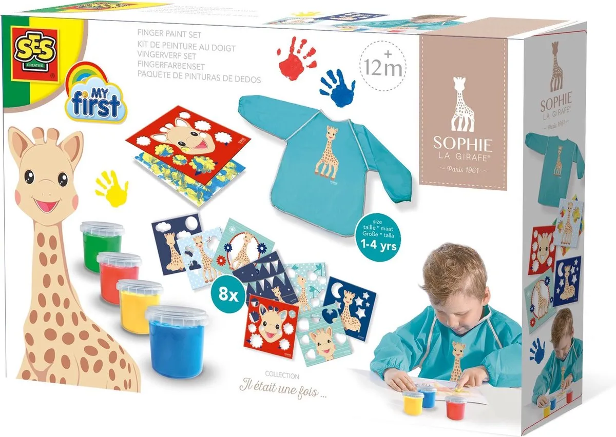 Sophie la Girafe Vingerverf Set met Kliederschort - Vanaf 1 Jaar - Babyproof - Glutenvrij - Schoencadeautjes Sinterklaas von SES Creative in Vingerverfset – Produktfoto