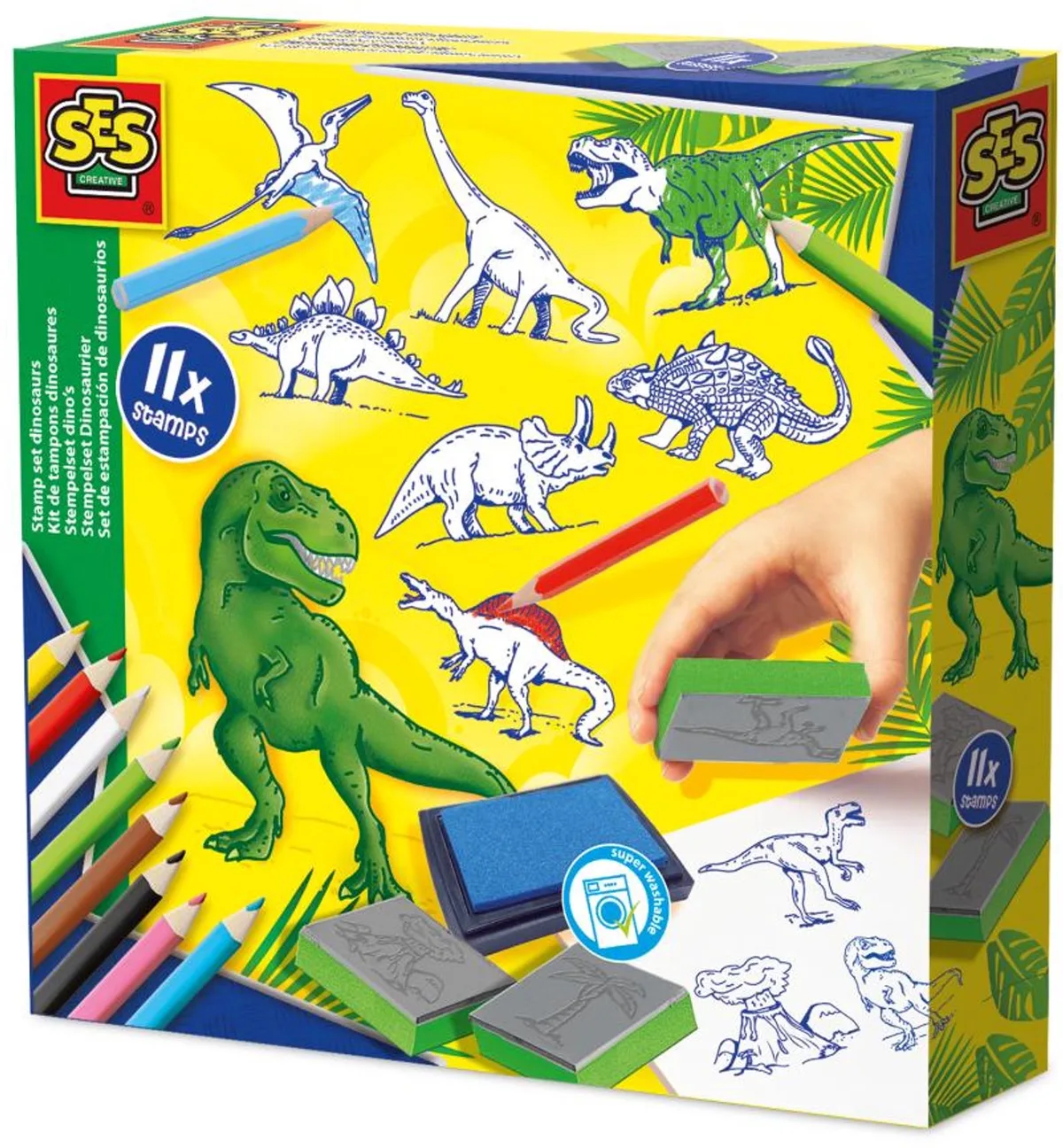 Stempelset Dino's voor Kinderen - 11 Foamstempels - Voor Jongens vanaf 3 Jaar - Stempelset Kinderen - Schoencadeautjes Sinterklaas van SES Creative in Stempelset dino – productfoto