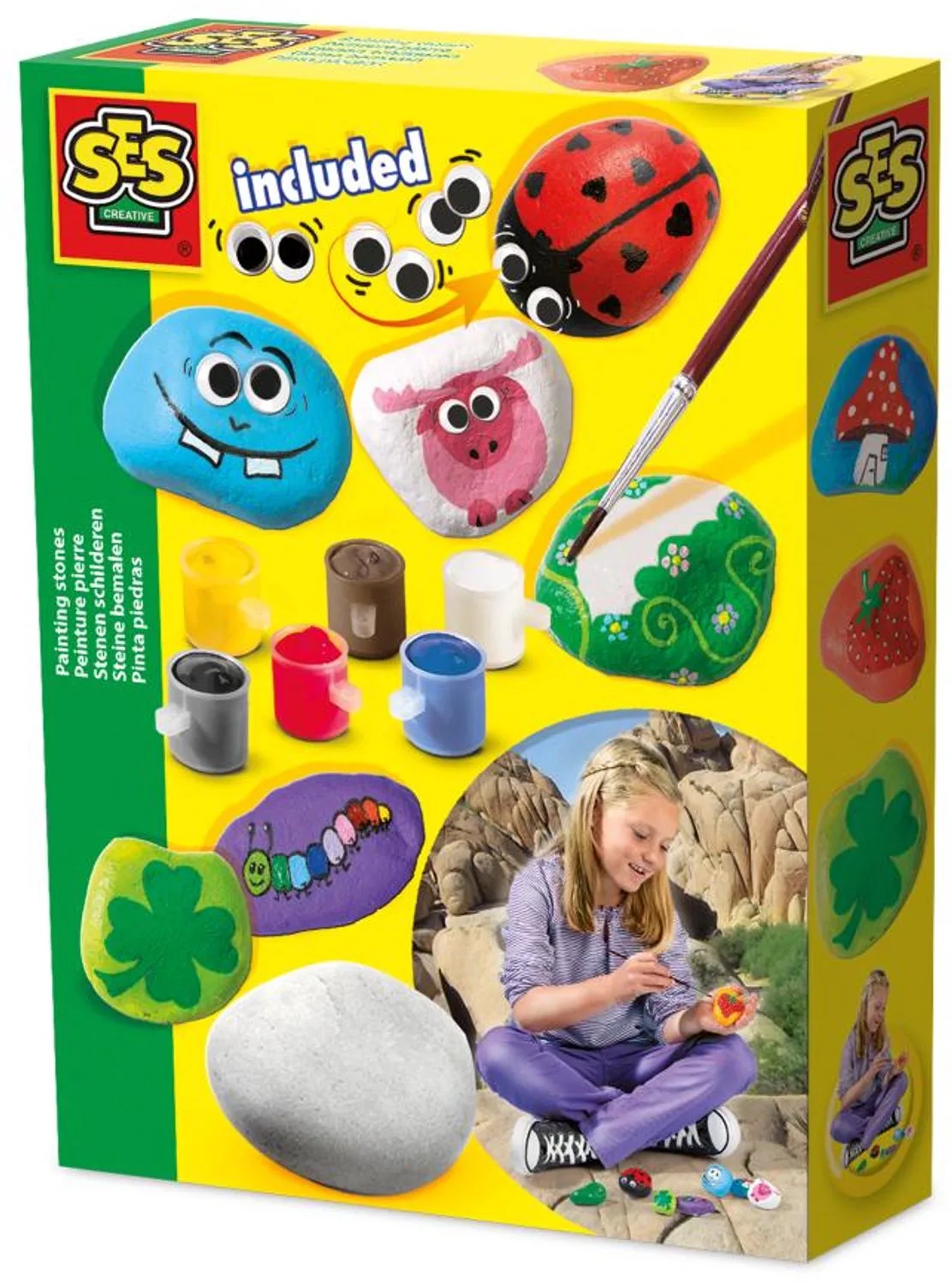 Stenen Schilderen met Wiebeloogjes - 5 Stenen en Verf - Vanaf 5 Jaar - Happy Stones - Schoencadeautjes Sinterklaas från SES Creative i Stenen schilderen basis – produktbild