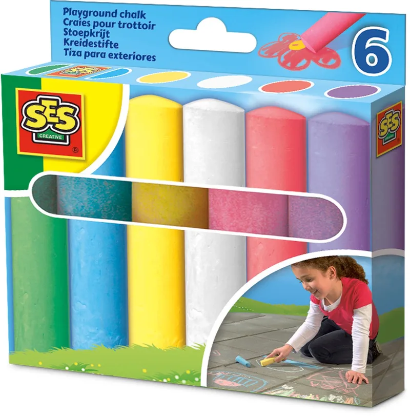 Stoepkrijt - 6-Pack in Heldere Kleuren - Vanaf 2 Jaar - Motorische Ontwikkeling - Schoencadeautjes Sinterklaas de SES Creative en Multicolore – photo du produit 1 sur 4