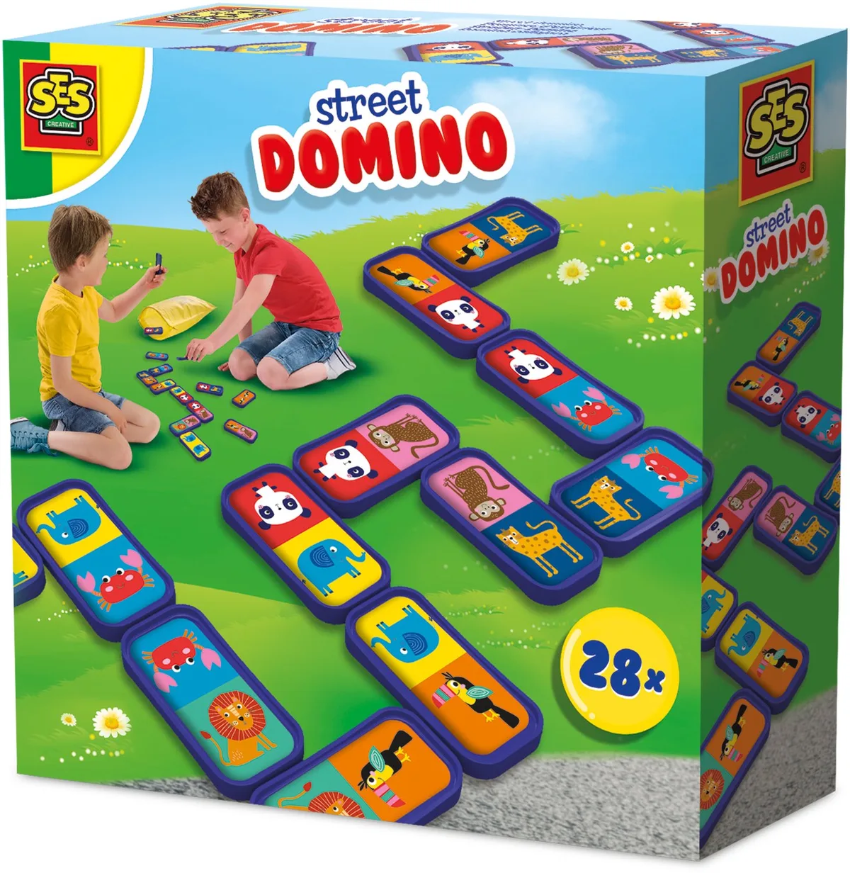 Street Domino met 28 Grote Dominostenen met Dieren - Vanaf 3 Jaar - Buitenspeelgoed - Schoencadeautjes Sinterklaas van SES Creative in Straat domino – productfoto