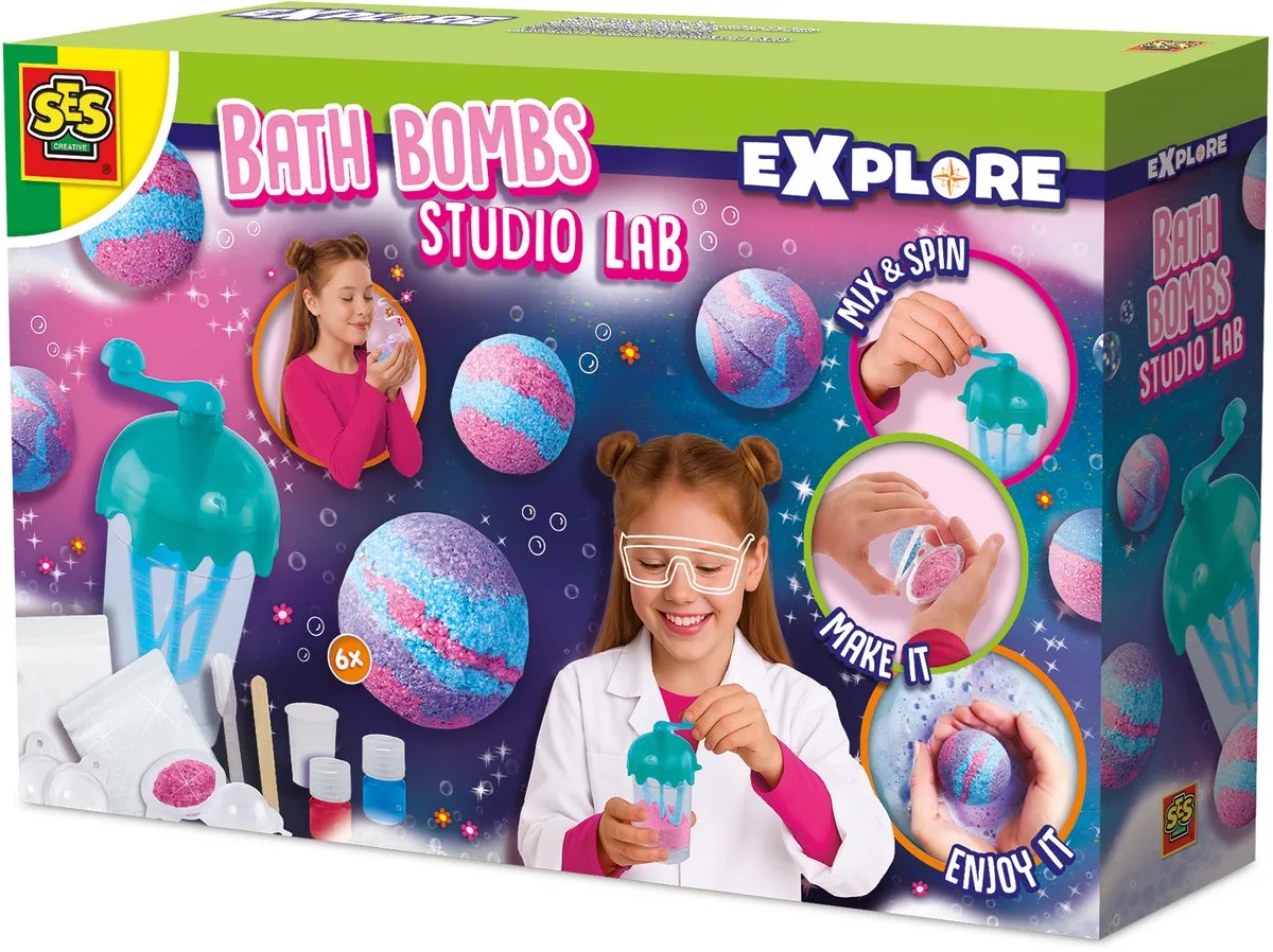 Studio Lab Zelf Badbruisballen Maken - 6 Bruisballen - Vanaf 8 Jaar - Experimenteerset - Goed Uitwasbaar - Schoencadeautjes Sinterklaas från SES Creative i Flerfärgad – produktbild