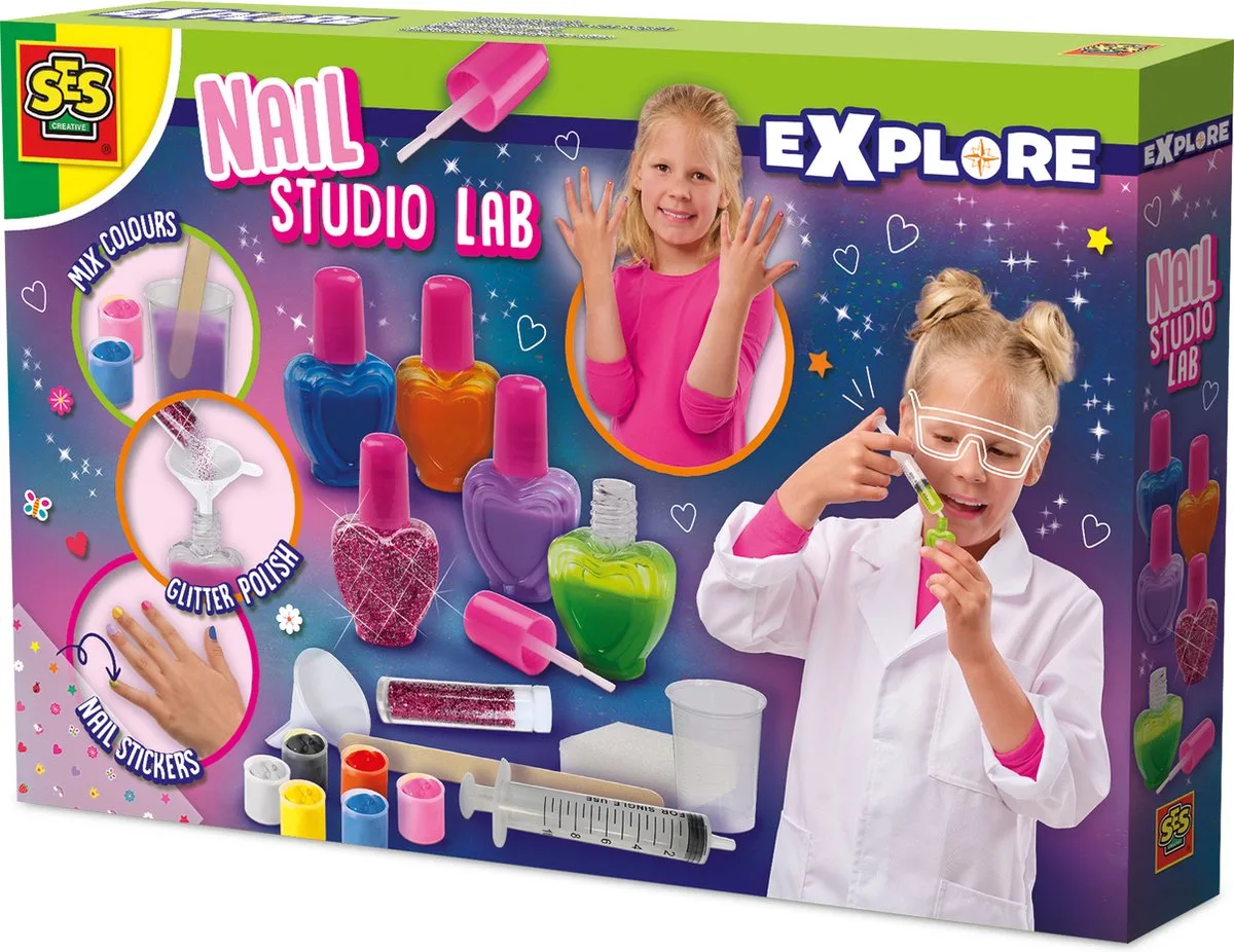 Studio Lab Zelf Nagellak Maken - 5 Potjes - Vanaf 8 Jaar - Experimenteerset - Goed Uitwasbaar - Schoencadeautjes Sinterklaas von SES Creative in Mehrfarbig – Produktfoto