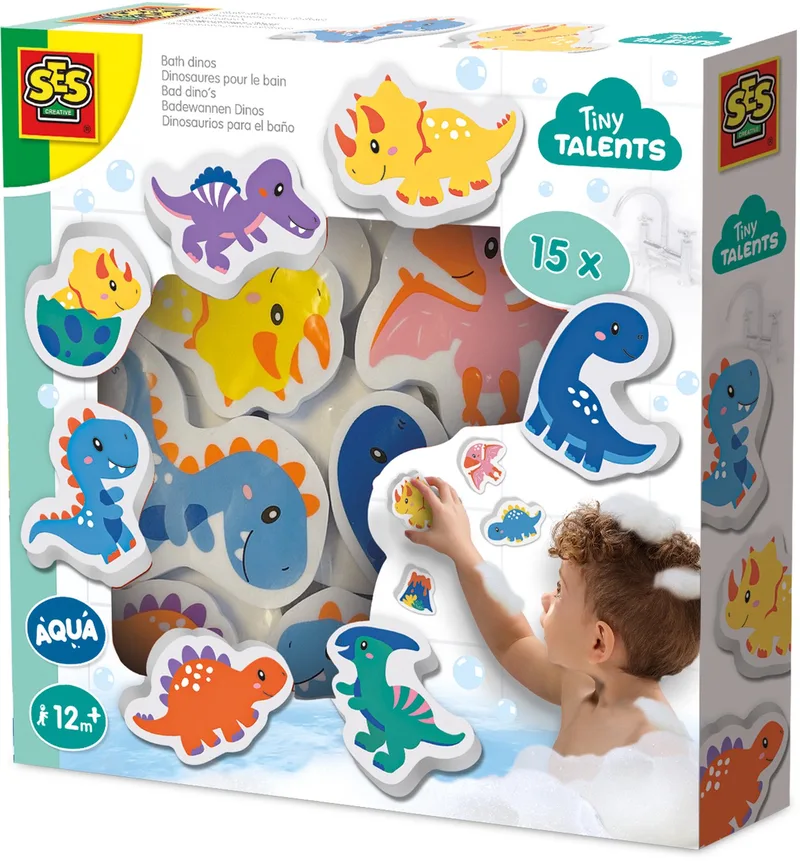 Tiny Talents - Bad Dino’s Set - foam dino’s - plakken op natte tegels - stimuleert fantasie - veilig badspeelgoed - creatief spelen - dinosaurus speelgoed fra SES Creative i Dino's – produktbillede