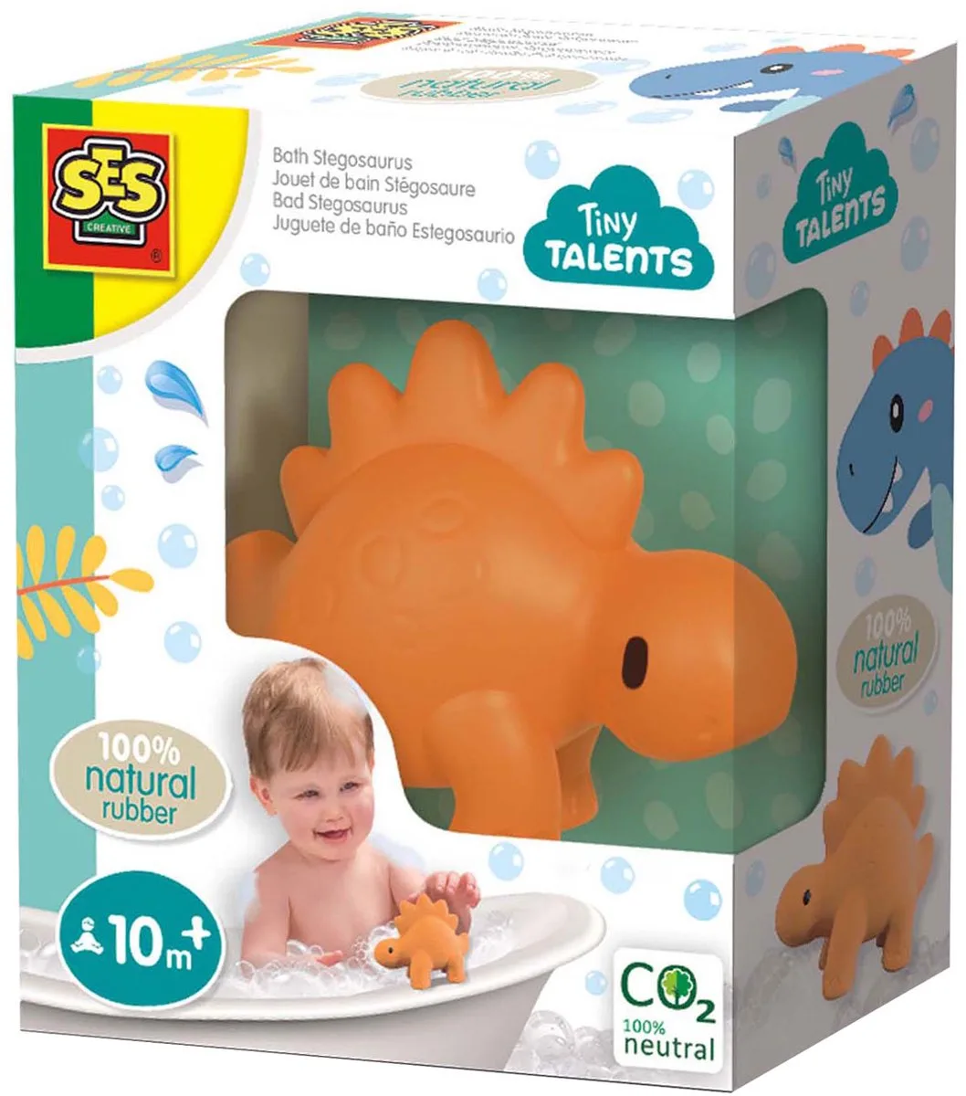 Tiny Talents - Bad - natuurlijk rubber - veilig badspeeltje - sabbelbaar - stimuleert fantasie - baby badspeelgoed - dinosaurus speelgoed van SES Creative in Stegosaurus – productfoto