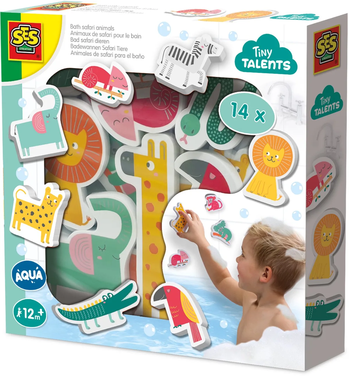 Tiny Talents Bad Schuimpjes - Safaridieren - Vanaf 1 Jaar - 14 Stuks - Badspeelgoed - Motorische Ontwikkeling - Schoencadeautjes Sinterklaas by SES Creative in Safari – product photo