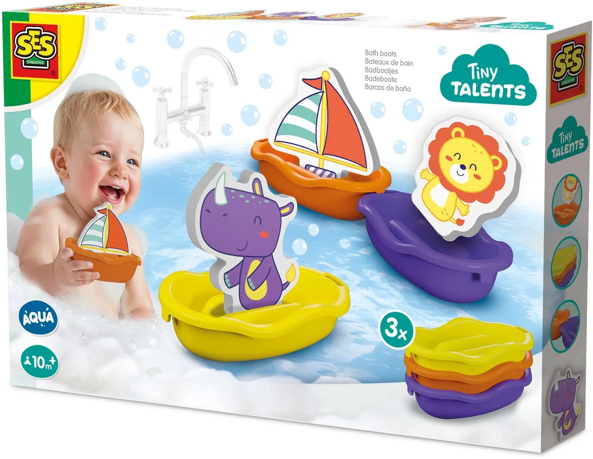 Tiny Talents Badbootjes - Safaridieren - Vanaf 10 Maanden - 3 Bootjes met Figuren - Badspeelgoed - Motorische Ontwikkeling - Schoencadeautjes Sinterklaas de SES Creative en Meerleurig – photo du produit