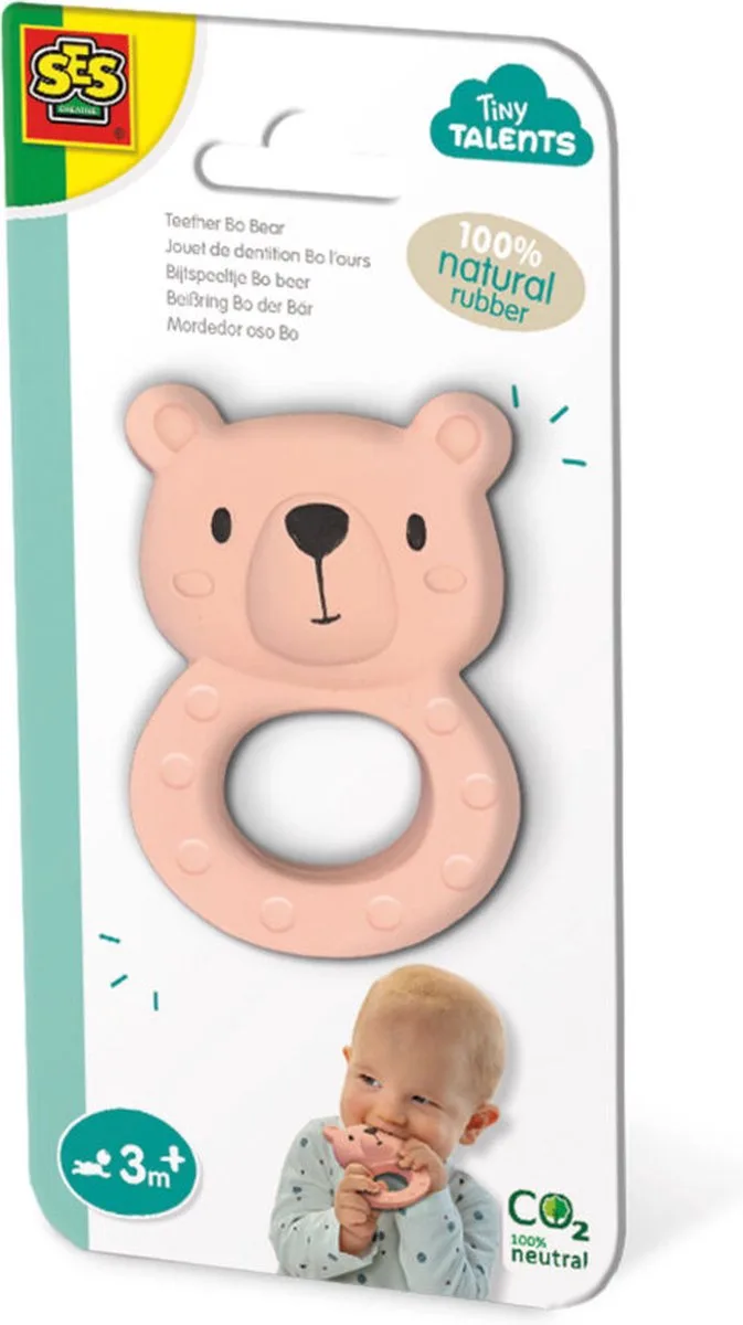Tiny Talents - Bijtspeeltje - 100% natuurrubber - Bijtring - met handige zachte handgreep - gemaakt van veilige materialen - Baby Speelgoed by SES Creative in Bo beer – product photo